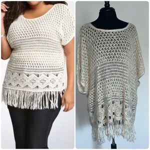Torrid Cream Knit Sweater with Fringe